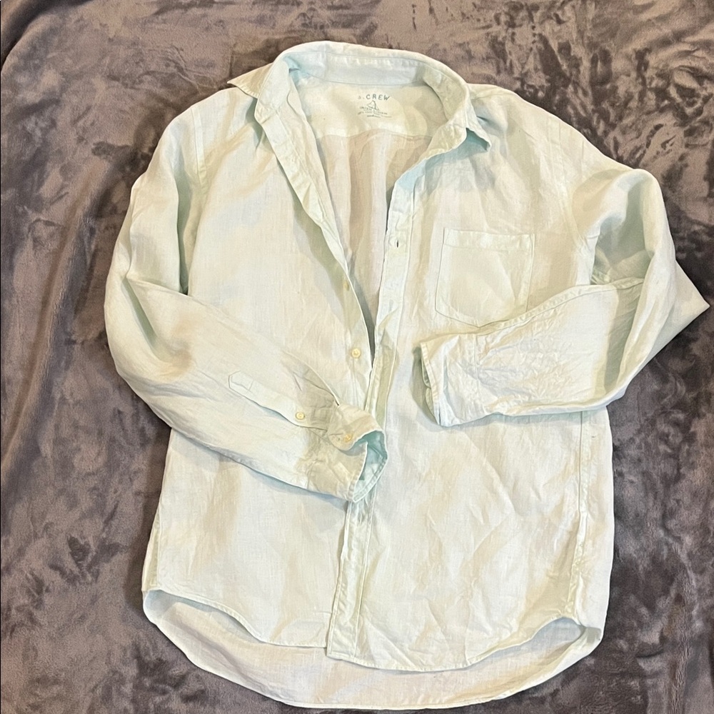 J. Crew Light Green Men’s Linen Casual Button Down Shirt